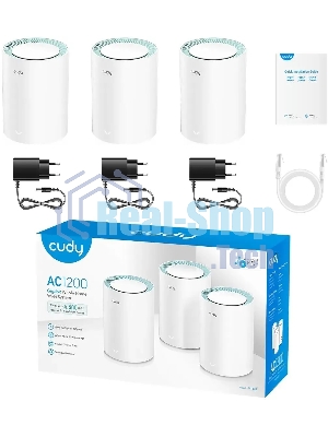 Бесшовный Mesh роутер Cudy M1300 (M1300 3-PACK) AC1200 10/100/1000BASE-TX/Wi-Fi белый (упак.:3шт)