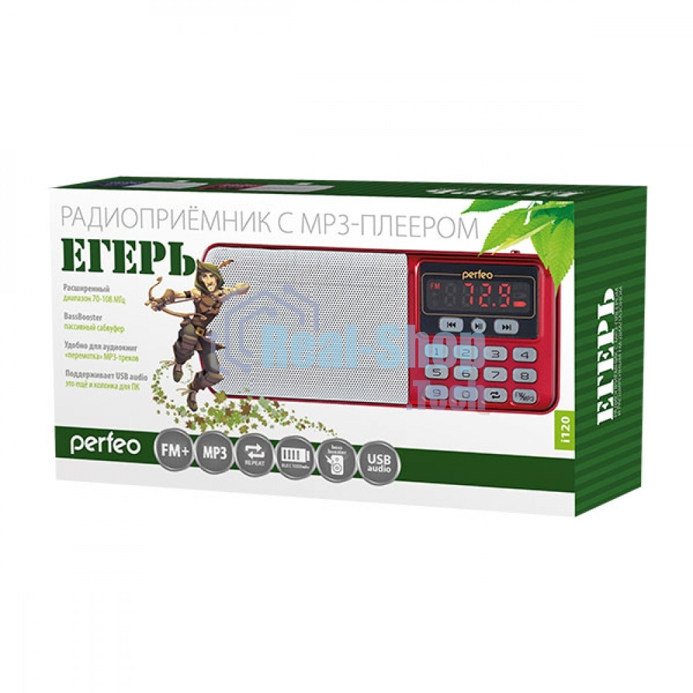 Радиоприемник цифровой Perfeo ЕГЕРЬ FM+ 70-108МГц/ MP3/ питание USB или BL5C/ красный(i120-RED)	