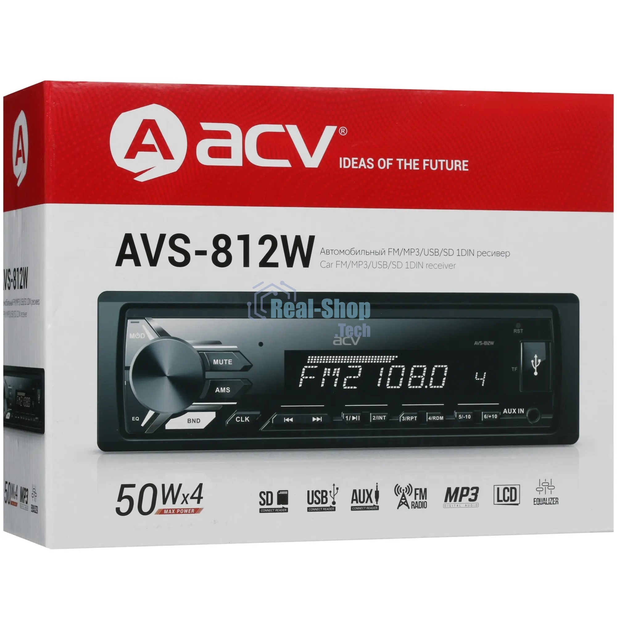 Автомагнитола ACV AVS-812W, 1 DIN, USB Type-A, AUX