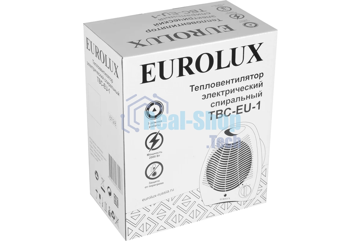 Тепловентилятор EUROLUX ТВС-EU-1, белый, 1800 Вт, 22 м2, термостат, 3 режима 67/2/8