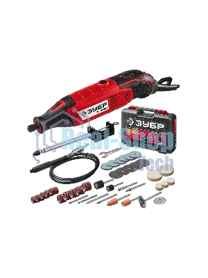 Прямошлифовальная машина (гравер) Зубр ЗГ-160 КН41, 220В, 160 Вт, 3.2 мм, 15000-35000 об/мин, набор насадок, цанг и державок, гибкий вал, штатив, 41 предмет, кейс