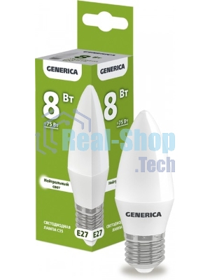 Лампа светодиодная C35 свеча 8Вт 230В 4000К E27 GENERICA