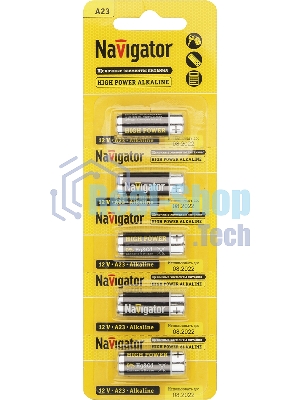 Элемент питания алкалиновый Navigator A23 61 464 NBT-NE-A23-BP5 для пультов сигнализаций (блист.5шт)