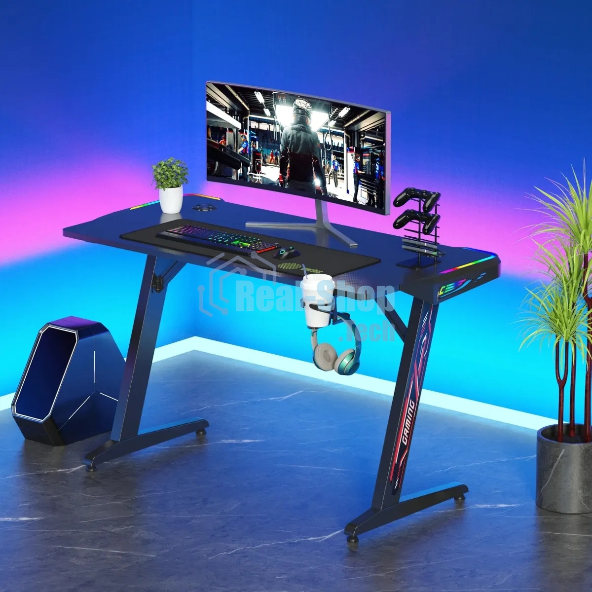 Стол игровой Cactus CS-GTZ-BK-RGb столешница ДСП, черный каркас черный