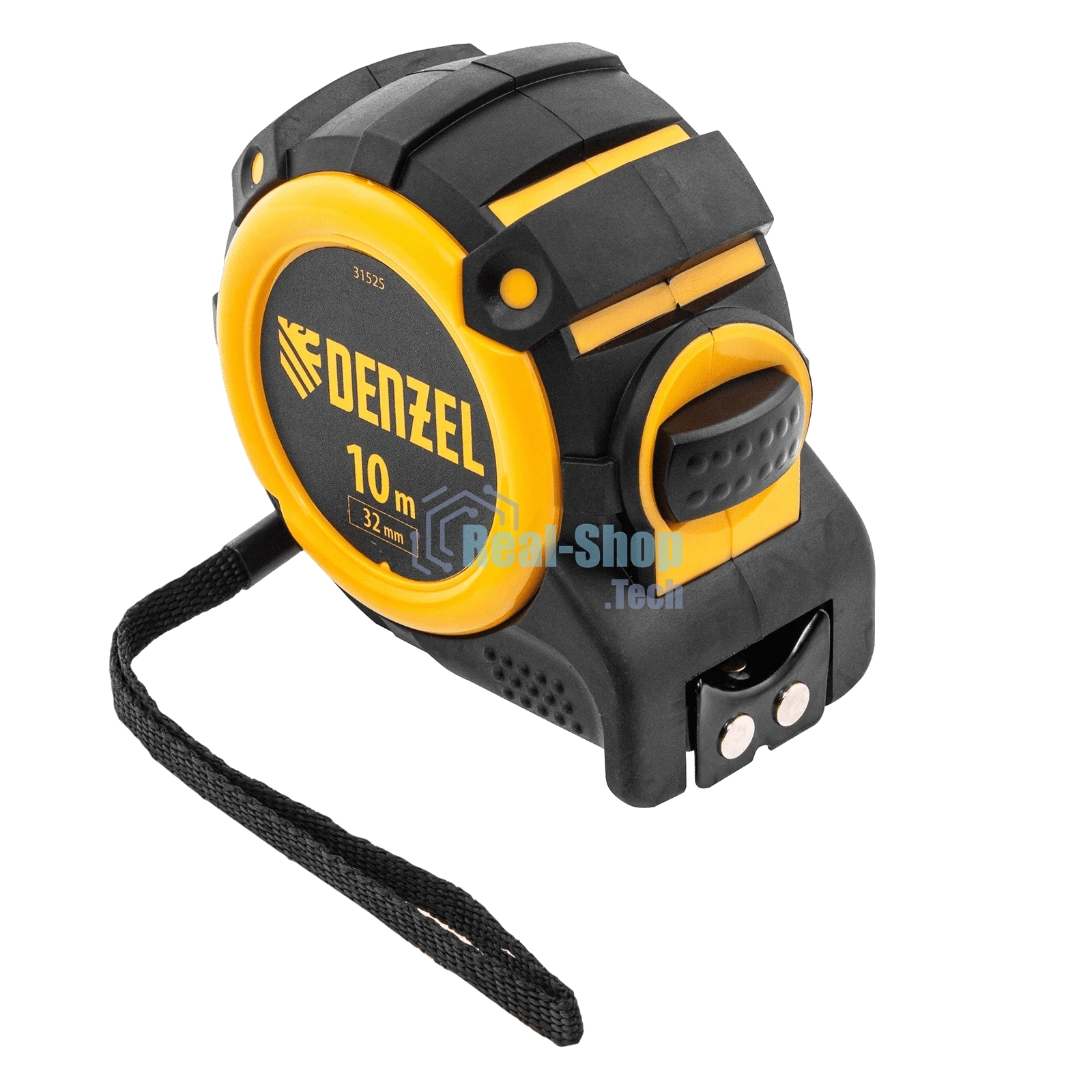 Рулетка Denzel 10м х 32мм, автоматич. фиксац., нейлон. покрытие, магнит. зацеп, двухстор. разметка