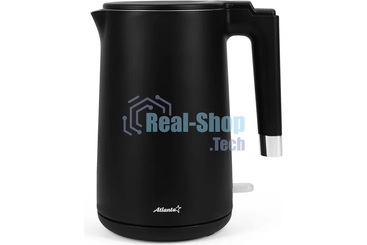 Чайник электрический Atlanta ATH-2449 черный 1,7л, нержавейка, двухстенный