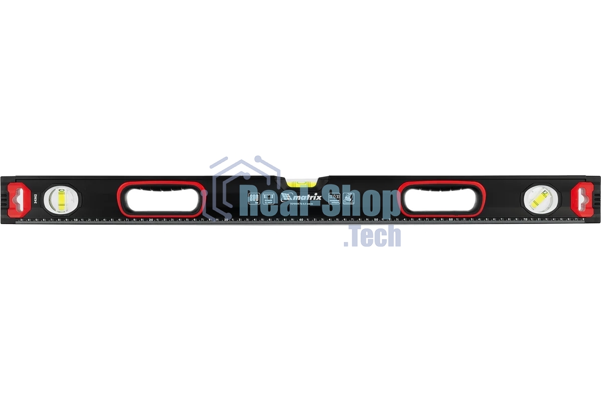 Уровень алюминиевый Matrix, усиленный, фрезерованный, 3 глазка, 2 комп. рукоятки, 800 мм