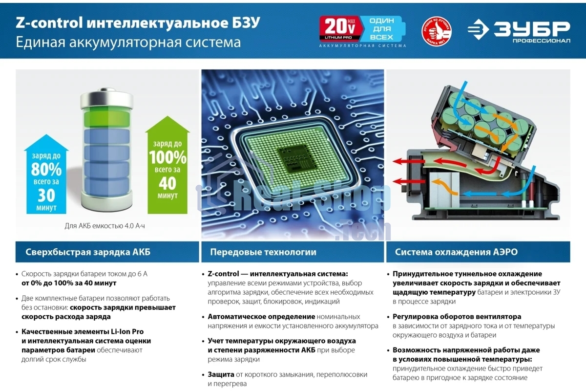 Аккумуляторная батарея Зубр Профессионал ST7-20-4, 20В, Li-Ion, 4А·ч, тип T7