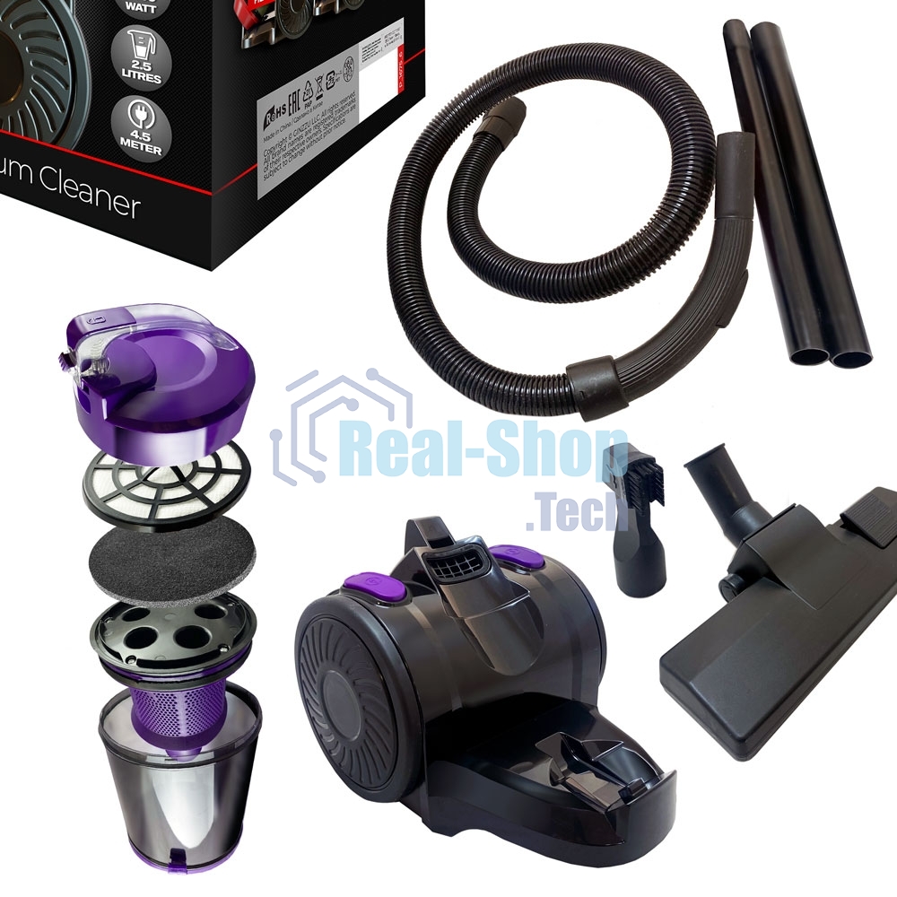 Пылесос циклонный GINZZU VS427 циклонный, черный/фиолетовый