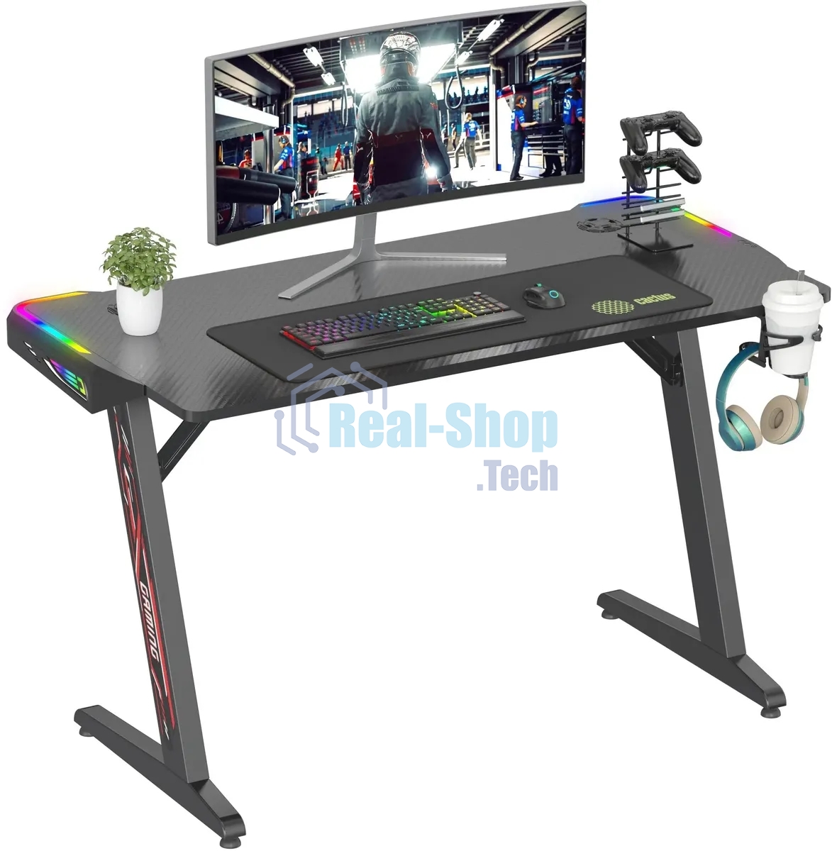 Стол игровой Cactus CS-GTZ-BK-RGb столешница ДСП, черный каркас черный