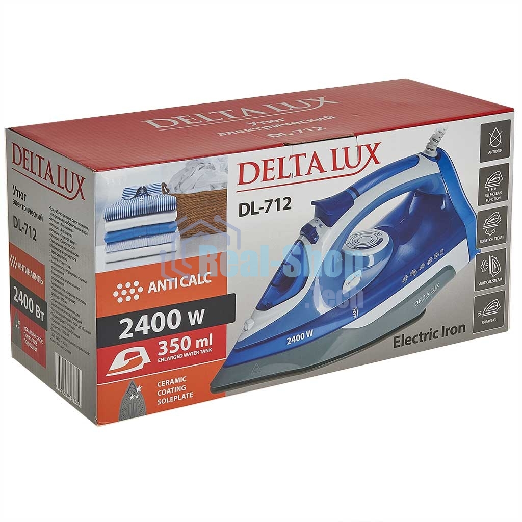 Утюг Delta LUX DL-712 белый с синим, 2400 Вт, 30 г/мин, 150 г/мин, 350 мл