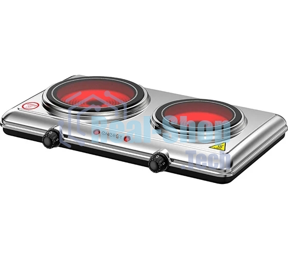 Плита настольная электрическая Energy EN-911 серебристый, 2,1 кВт, ТЭН, конфорки - 2, стеклокерамика, поворотные переключатели