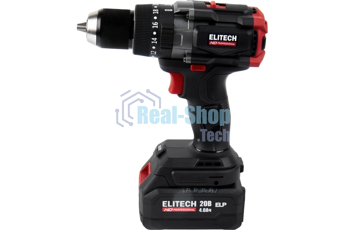 Дрель-шуруповерт Elitech CD 20BL2, 20 В, 4 Ач, 130 Нм, бесщеточный