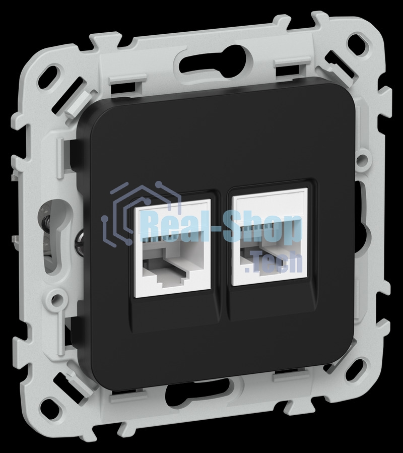 Розетка 2-местная RJ45/RJ11 категория 5Е/3 UTP РКТ5е/3-2-0-ФлЧ черный FLITE