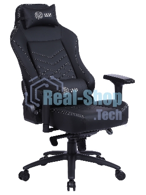 Кресло Cactus CS-CHR-0112BL-M черный, экокожа, 120 кг, подголовник, регулируемые подлокотники, механизм качания