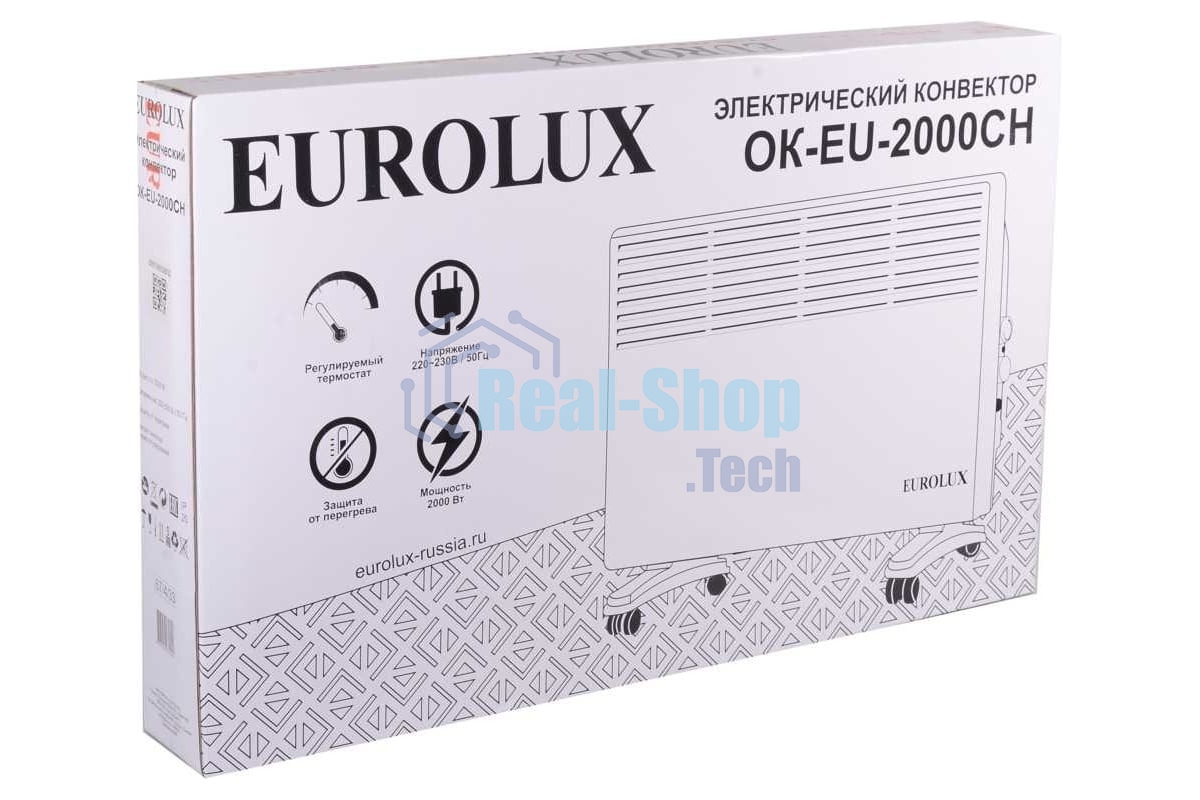 Конвектор Eurolux ОК-EU-2000CH, белый, 2000 Вт, 25 м2, термостат 67/4/33