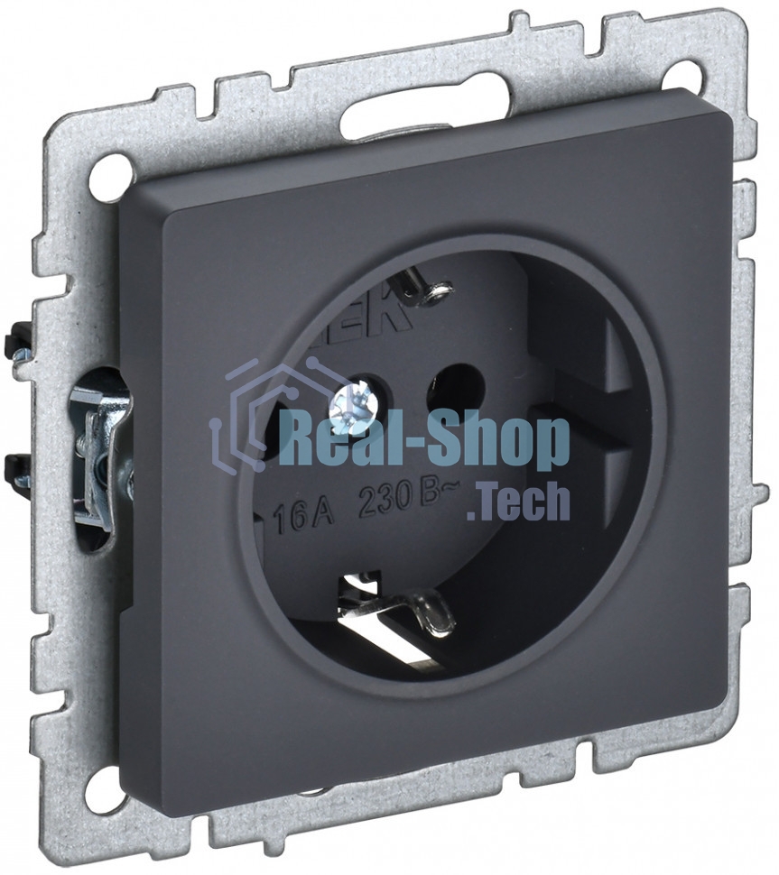 Розетка 1-местная IEK BRITE 16А РС14-1-0-БрГ с заземлением, с защитными шторками, 16А, графит