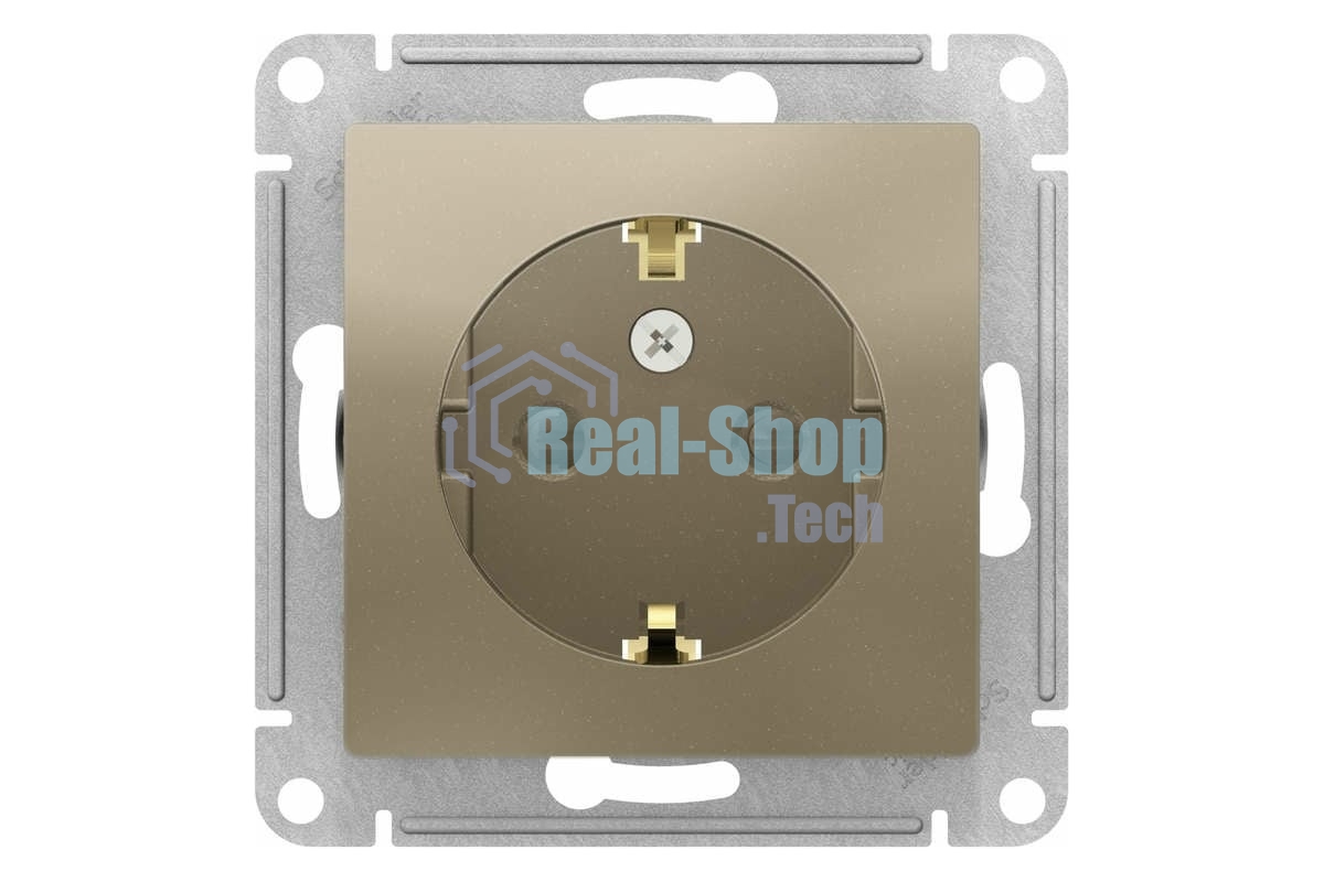Механизм розетки 1-м СП AtlasDesign с заземл. защ. шторки 16А шампань SchE ATN000545