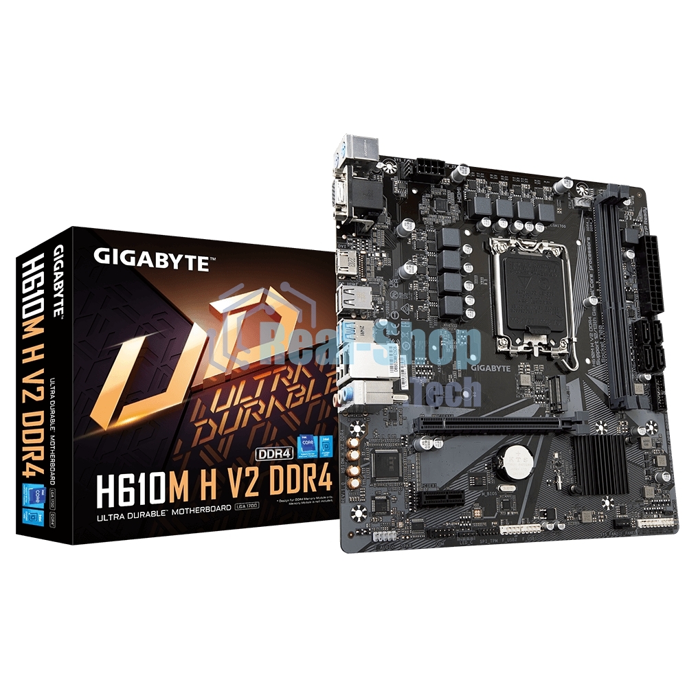 Материнская плата Gigabyte H610M H V2, LGA 1700, Intel H610, 2xDDR5, 4xSATA, 1xM.2, 1xPCIe 4.0 x16, 1xPCIe x1, 1xHDMI, 1xVGA, 1x 1Gb LAN, 2xUSB-A 3.2 Gen 1, 4xUSB-A 2.0, 3x 3.5 мм, 7.1, mATX