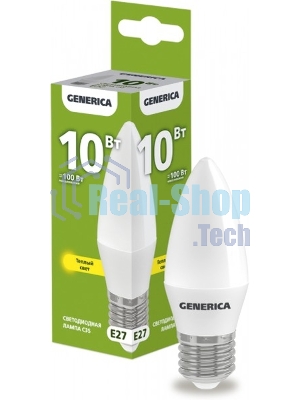 Лампа светодиодная C35 свеча 10Вт 230В 3000К E27 GENERICA