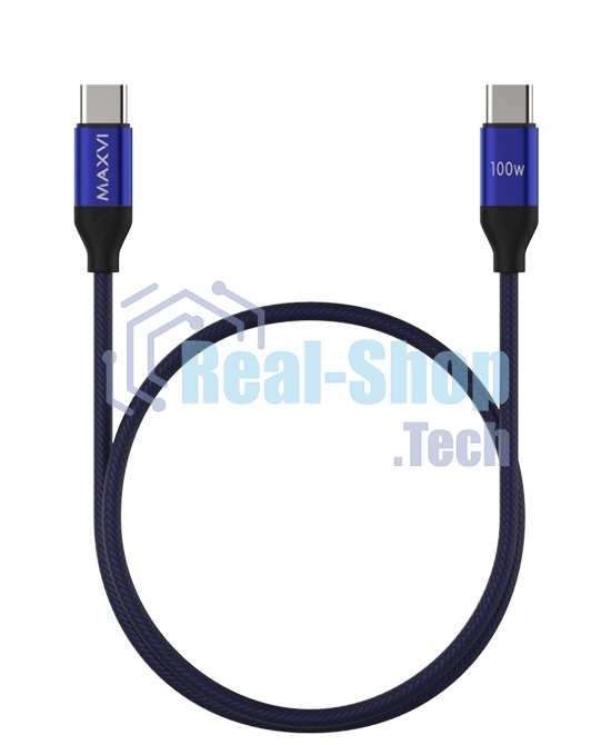 Кабель Maxvi MCw-100TT blue USB-C - USB-C, 5A разъемы USB-C - USB - C, Максимальная мощность 100W, ток макс. нагрузки 5А, макс. напряжение 20V;стандарт USB 3.1, длина 1.2м, нейлоновая оплетка, металлические корпуса разъемов, цвет синий.