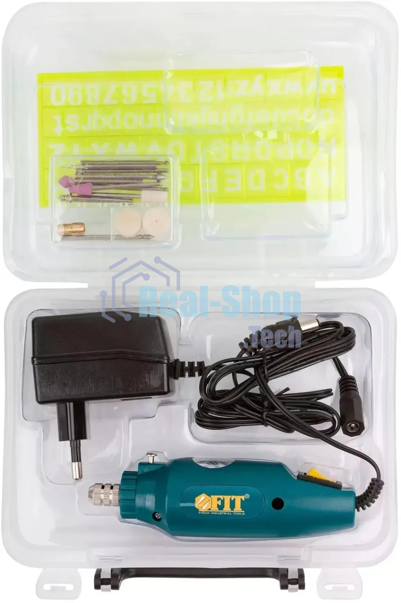Мини-дрель FIT 80530 12 Вт; 12000 об/мин; 3,2 мм; адаптер; набор насадок; пластик. кейс