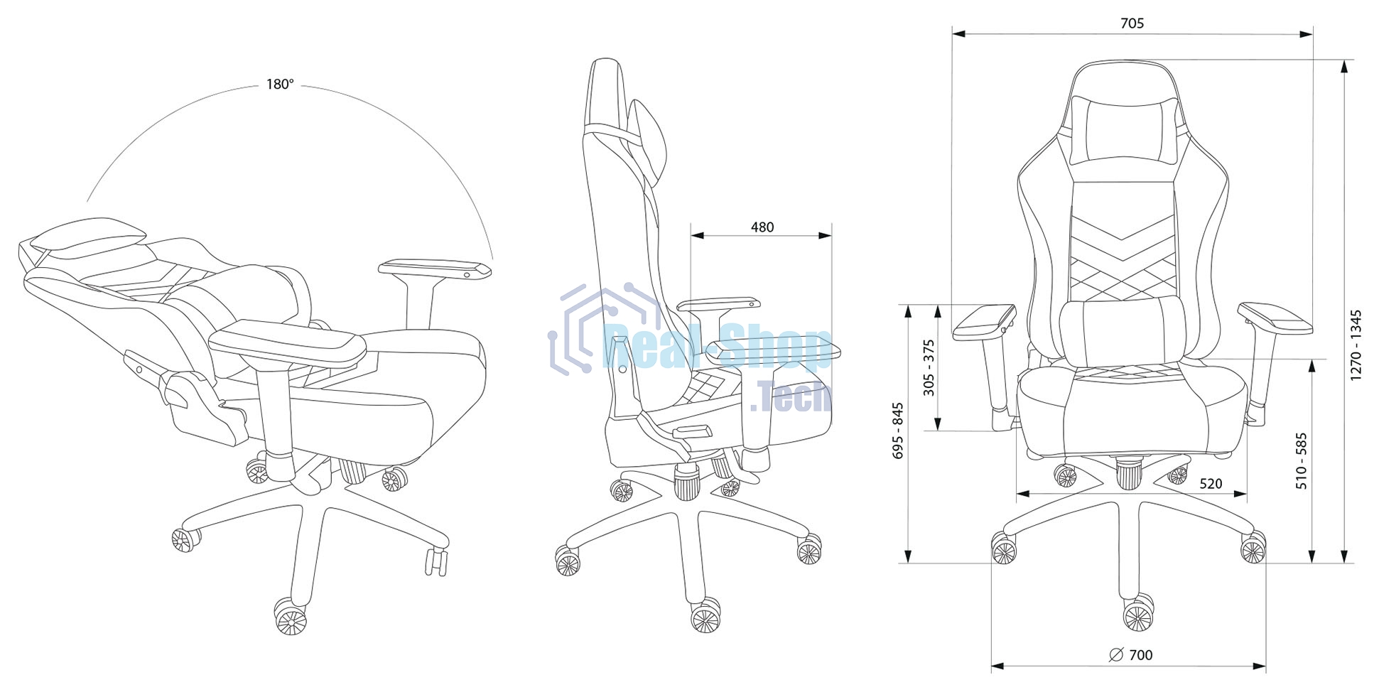 Кресло игровое Cactus CS-CHR-0112BL-M, массажное, с подголовником, черный