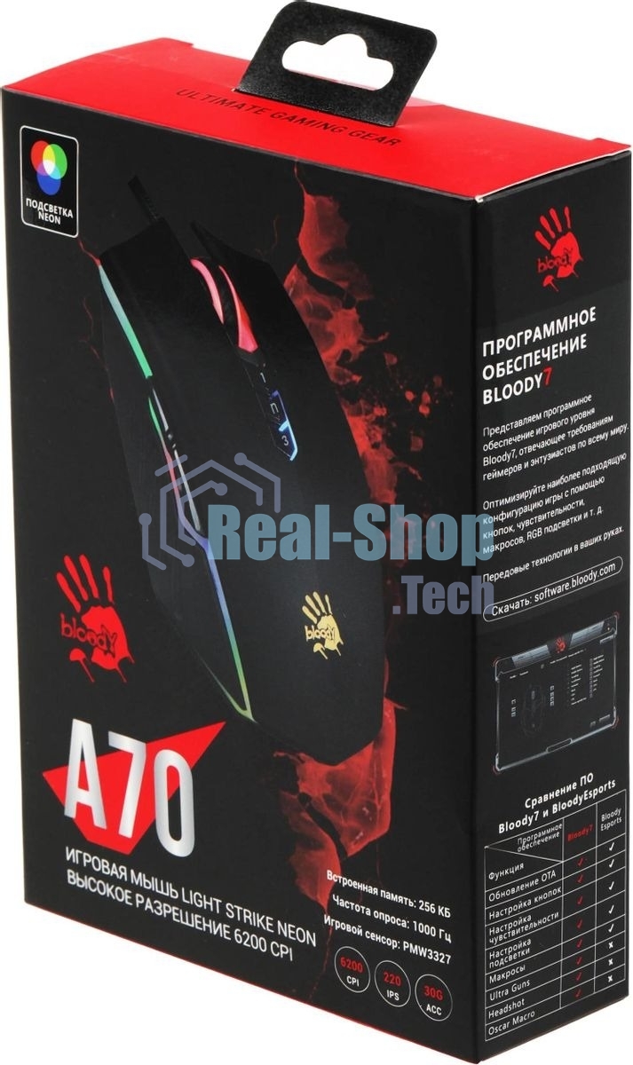 Мышь проводная A4Tech Bloody A70 черный, 6200 dpi, USB, кнопки - 8