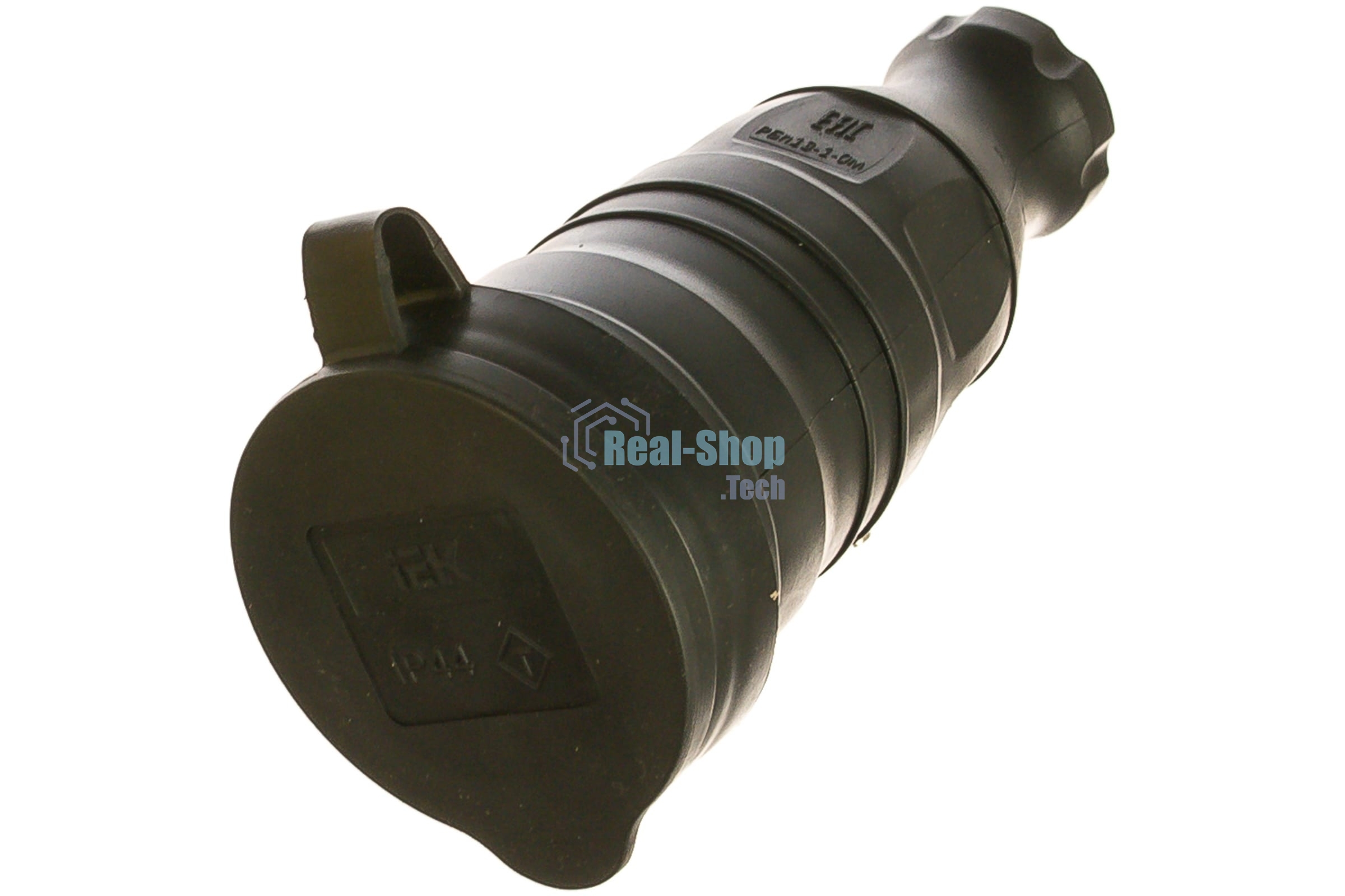 Розетка 1-м Омега РБп13-1-0м с защ. крышкой переносная с заземл. IP44 черный каучук ИЭК PKR21-016-2-K02