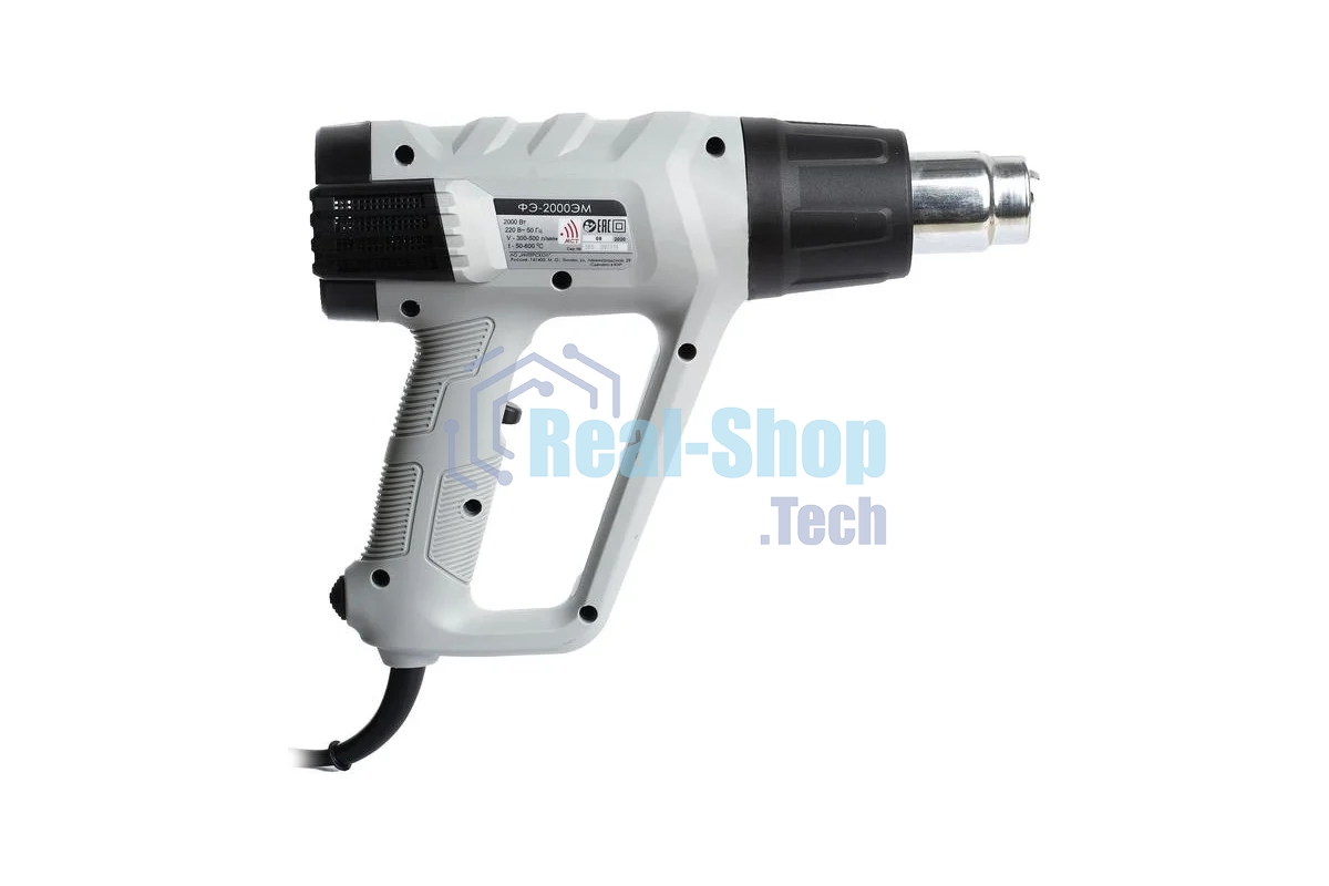 Фен технический ИНТЕРСКОЛ ФЭ-2000ЭМ, 2000Вт,50-600°С,поток 300-500л/мин,дисплей,0.77кг 385.0.1.00