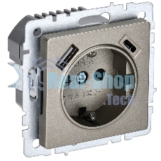 Розетка 1-местная IEK BRITE РЮш11-1-БрШ (BR-R14-16-U22-018-K37) с заземлением, с защитными шторками, 16А, с USB A+C 18 Вт, шампань