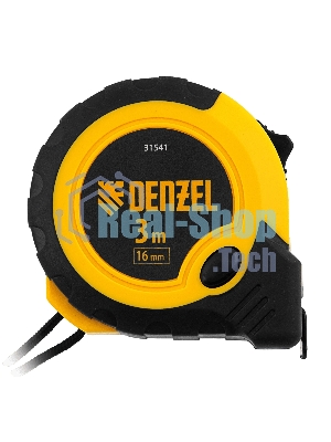 Рулетка Denzel 3м х 16мм, двухкомп. корпус, кнопка-пауза