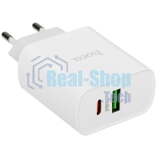 Блок питания (сетевой адаптер) HOCO C80A Rapido PD+QC3.0, 20W два порта (1хUSB-A, 1хType-C), белый