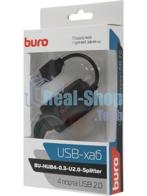 USB-концентратор Buro BU-HUB4-0.3-U2.0-Splitter, USB 2.0, USB 4 порта, USB