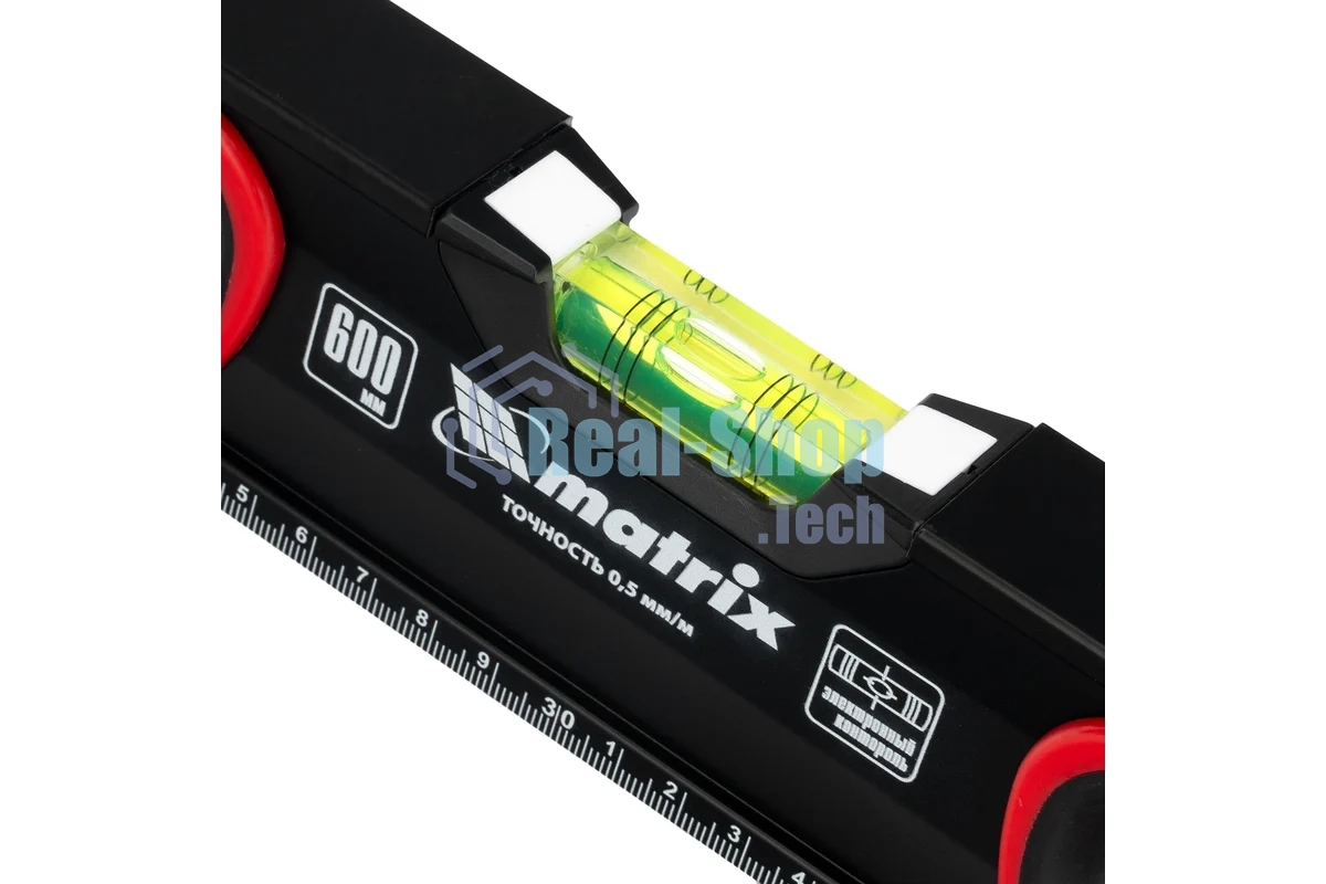 Уровень алюминиевый Matrix, усиленный, фрезерованный, 3 глазка, 2 комп. рукоятки, 600 мм