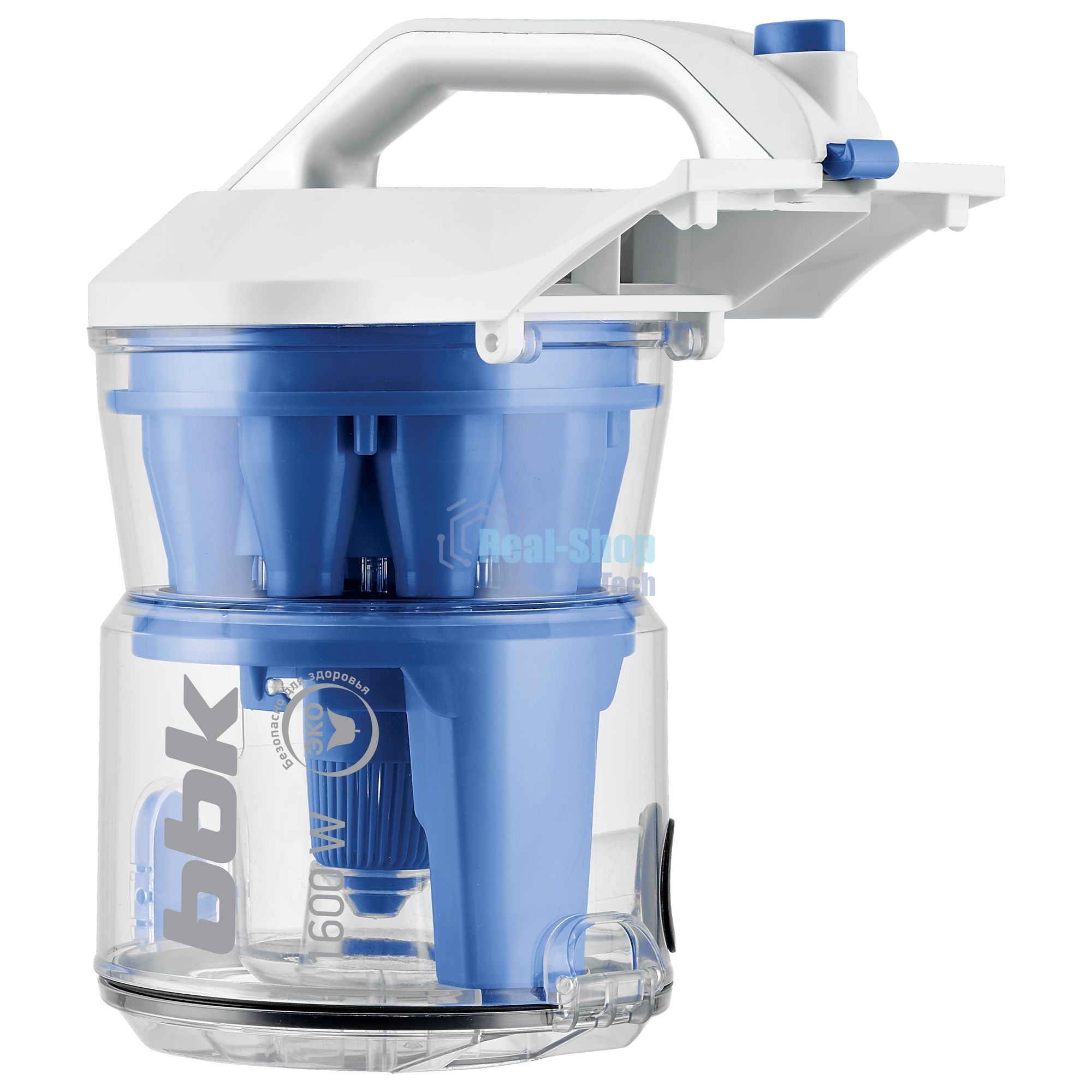 Пылесос BBK BV1501 белый/синий, 300/1600 Вт, уборка сухая, пылесборник контейнер, 2 л