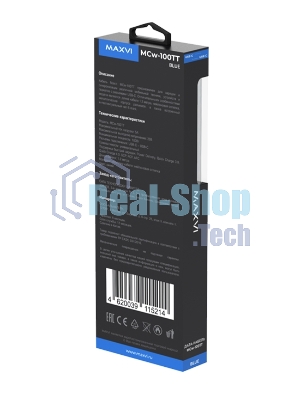 Кабель Maxvi MCw-100TT blue USB-C - USB-C, 5A разъемы USB-C - USB - C, Максимальная мощность 100W, ток макс. нагрузки 5А, макс. напряжение 20V;стандарт USB 3.1, длина 1.2м, нейлоновая оплетка, металлические корпуса разъемов, цвет синий.