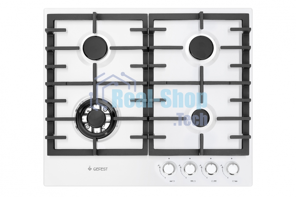 Газовая варочная панель Gefest 1214-01 Газовая Новая серия назовых панелей 1214, Ультратонкая и гладкая как стекло. Эмалированная поверхность белого цвета, чугунные решетки, автоматический розжиг, газ-контроль, WOK конфорка