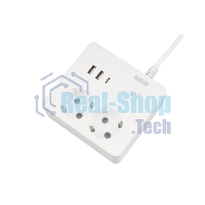 Бытовой удлинитель PowerCube, 2 р с/з вык.,3USB, 3500 Вт, 16А, 1.9 м, 3x1,0 (белый) квадрат