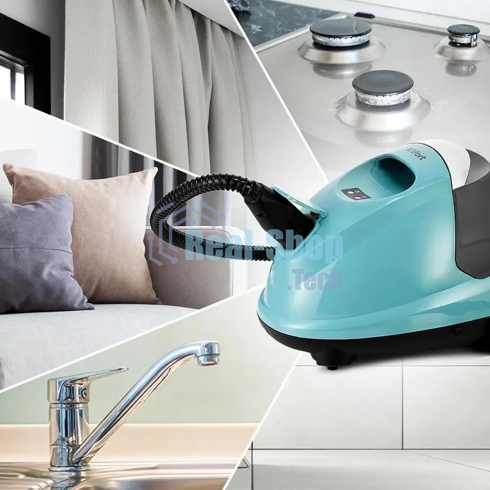 Пароочиститель напольный Kitfort КТ-9187 2000Вт черный/бирюзовый