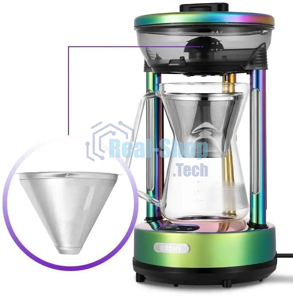 Кофеварка капельная Kitfort КТ-7488 зеленый, исп. кофе - молотый, 0.6 л, 600 Вт