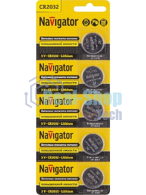 Элемент питания литиевый Navigator CR2032 NBT-CR2032-BP5 (блист.5шт), 3 В
