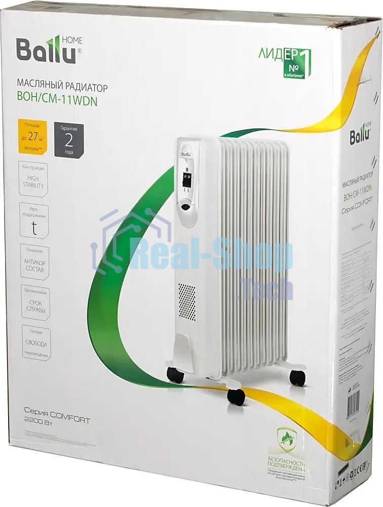 Обогреватель масляный Ballu Comfort BOH/CM-11WDN (11 секций) белый, 2200 Вт, 27 м2, термостат
