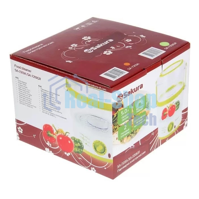 Пароварка электрическая Sakura SA-7213GR 2ч (5,0л) 500Вт бел/зел