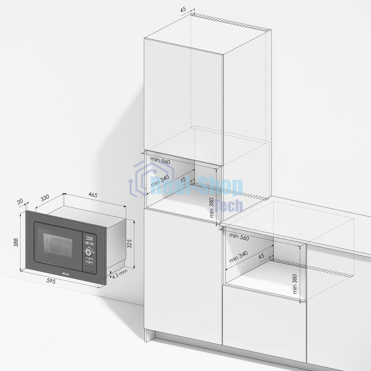 Встраиваемая микроволновая печь Monsher MMH 201 B, 59.3х38.5х31.3 см, мощность микроволновой печи 800-1250 Вт, мощность гриля 1000 Вт, 5 уровней мощности, электронное управление, многофункциональный дисплей, режим Микроволны/Гриль/Комби, автоменю8 программ, блокировка от детей, быстрый пуск, Принадлежности: высокая решетка для гриля, поворотный стол 245 мм, объем 20 л, : черный/стекло