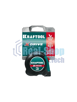 Рулетка KRAFTOOL X-Drive 3м/19мм с ударостойким обрезиненным корпусом