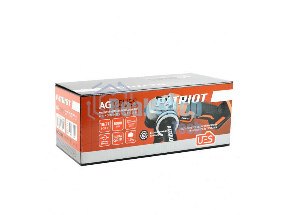 Угловая шлифовальная машина (УШМ) PATRIOT PATRIOT AG 125Li UES (Без ЗУ и АКБ) в коробке, двигатель: бесщеточный, 8000об/мин