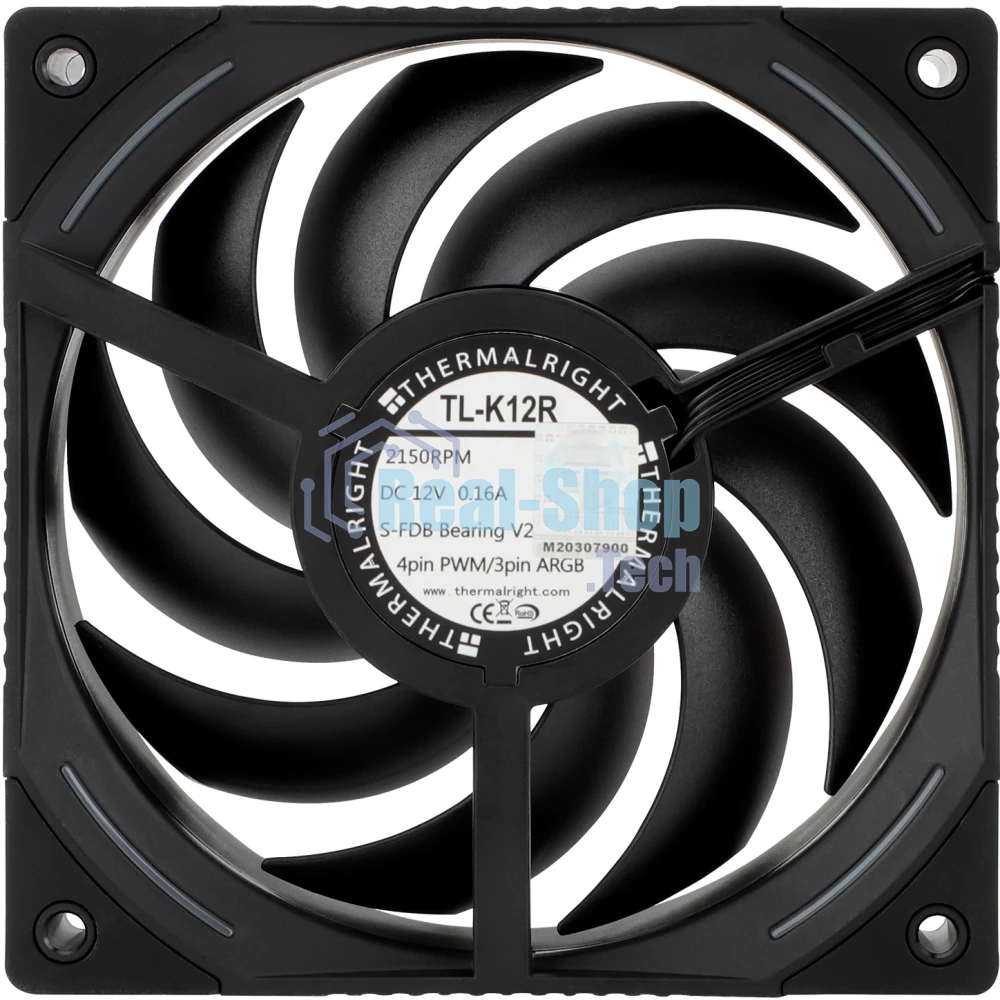 Кулер для корпуса Thermalright TL-K12R Reverse (120x120x25mm, 4-pin PWM, ARGB, 69CFM, 27dBA, 2150RPM, черный)