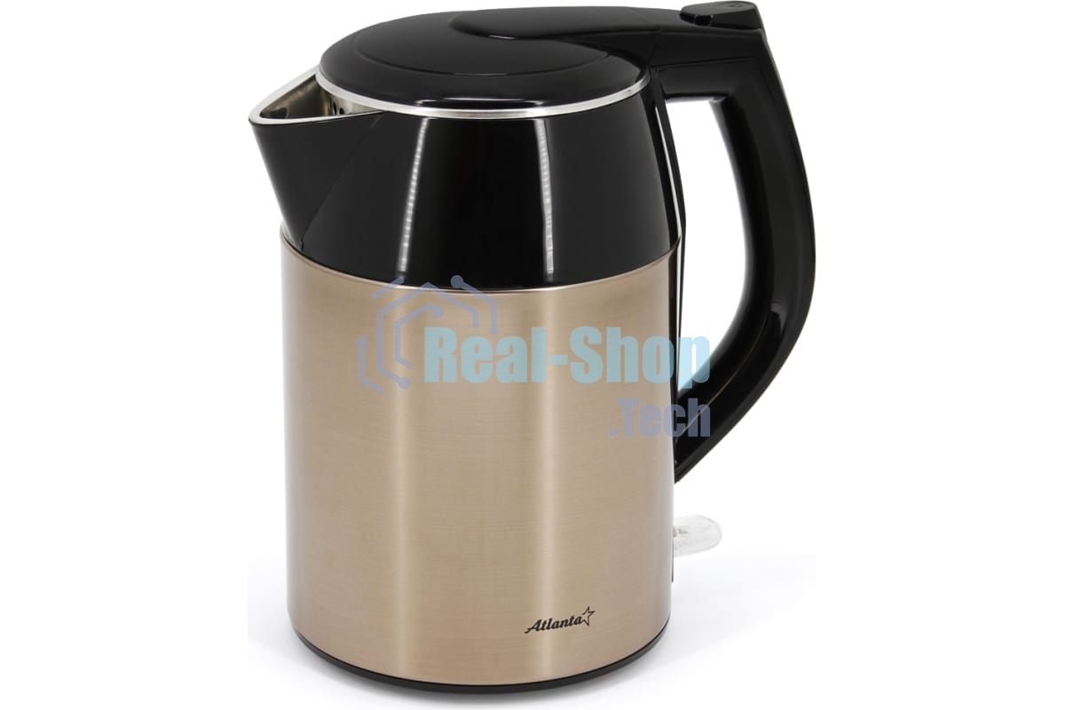 Чайник электрический Atlanta ATH-2446 1,8л, нержавейка, черный, двухстенный