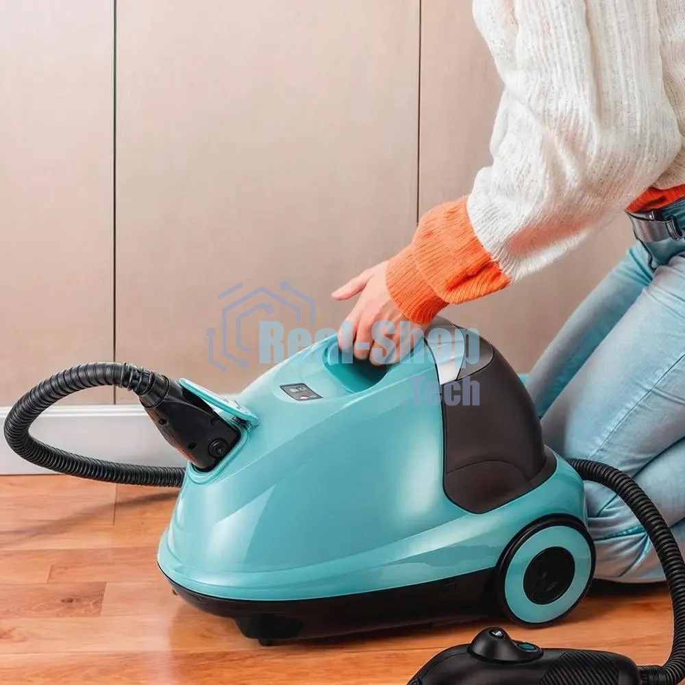 Пароочиститель напольный Kitfort КТ-9187 2000Вт черный/бирюзовый